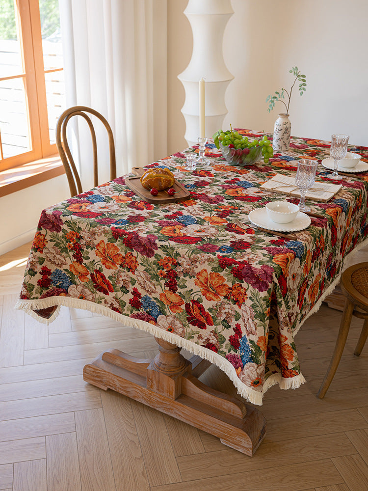 Floral Cotton Linen Tablecloth | Vintage Style Country Garden Design, 100*160cm 4