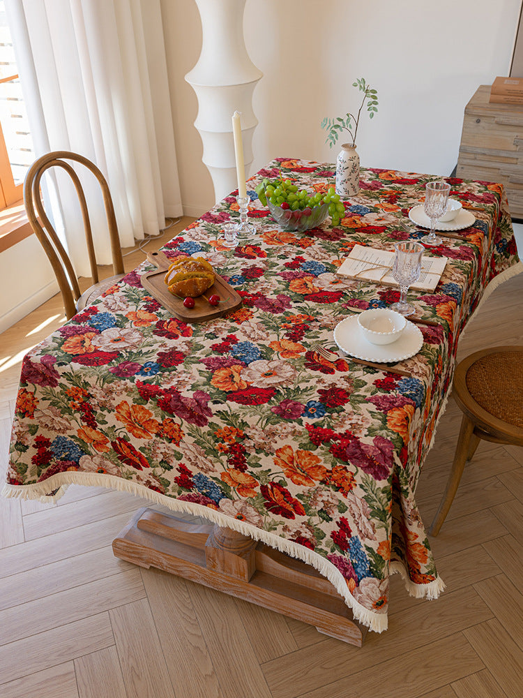 Floral Cotton Linen Tablecloth | Vintage Style Country Garden Design, 100*160cm 5