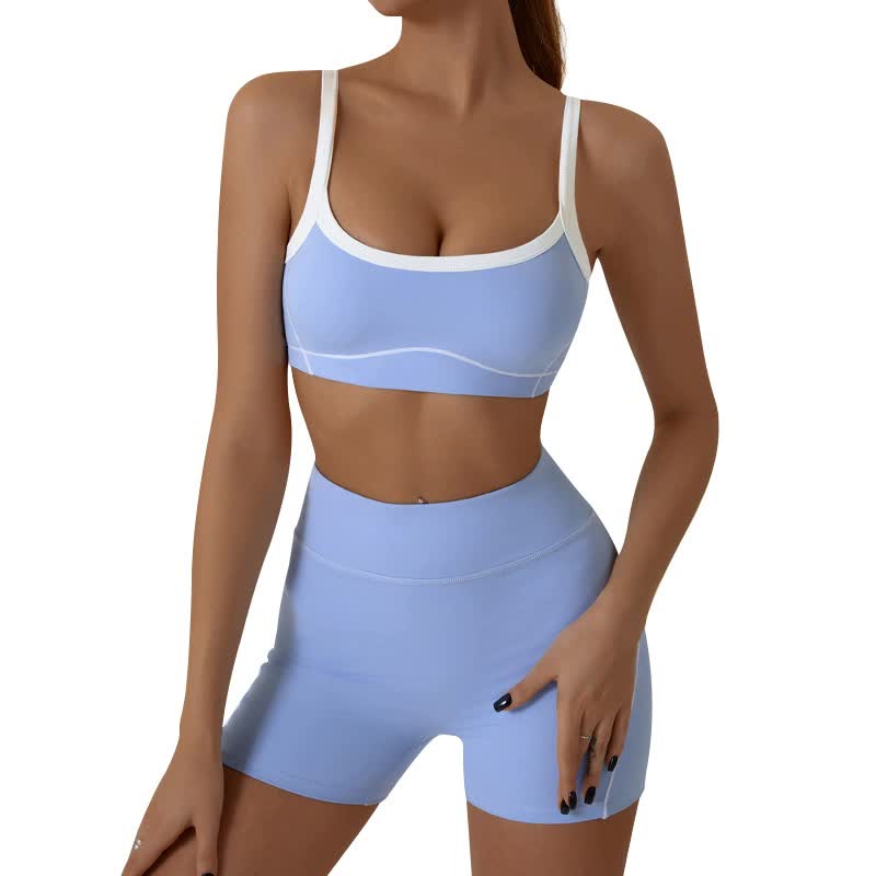 Black Sporty Yoga Set with Contrast Spaghetti Straps - Slim Fit Outdoor Fitness Wear - Size M 4