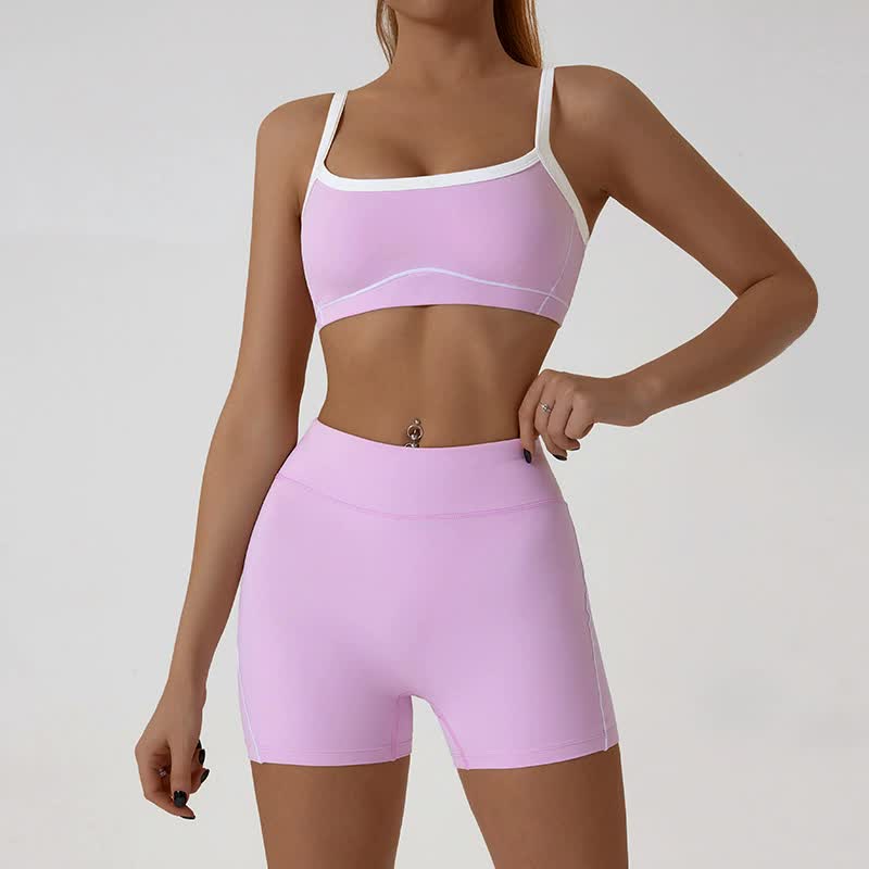 Black Sporty Yoga Set with Contrast Spaghetti Straps - Slim Fit Outdoor Fitness Wear - Size M 5