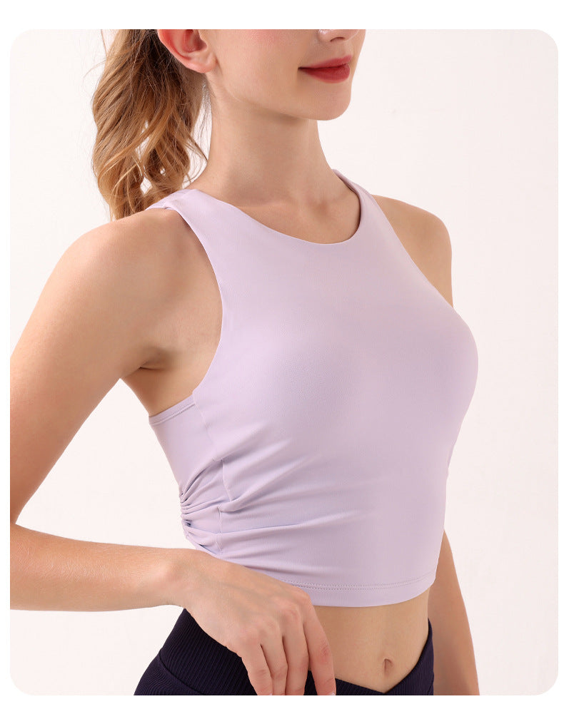 Sunset Orange Summer Elastic Running Sports Vest with Padded Bra, Sleeveless Yoga Tank Top - M Size 7