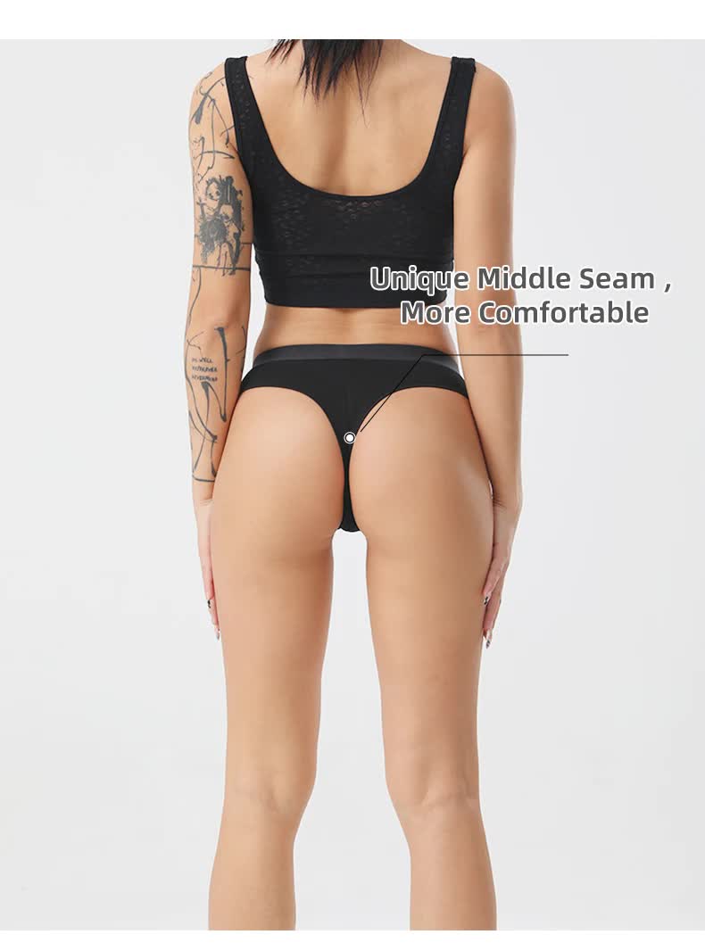 4 pcs Women's Sexy Low-Waist Cotton Thong Underwear, Size L 3