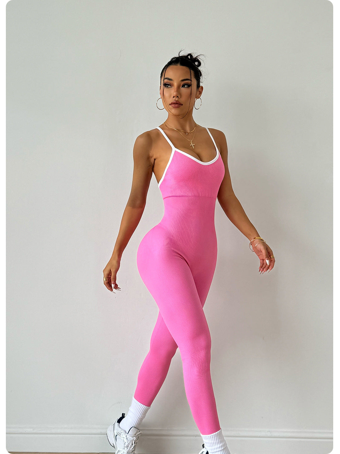 White Women's Sleeveless Yoga Bodysuit, High-Waisted, Slim-Fit, L Size 4