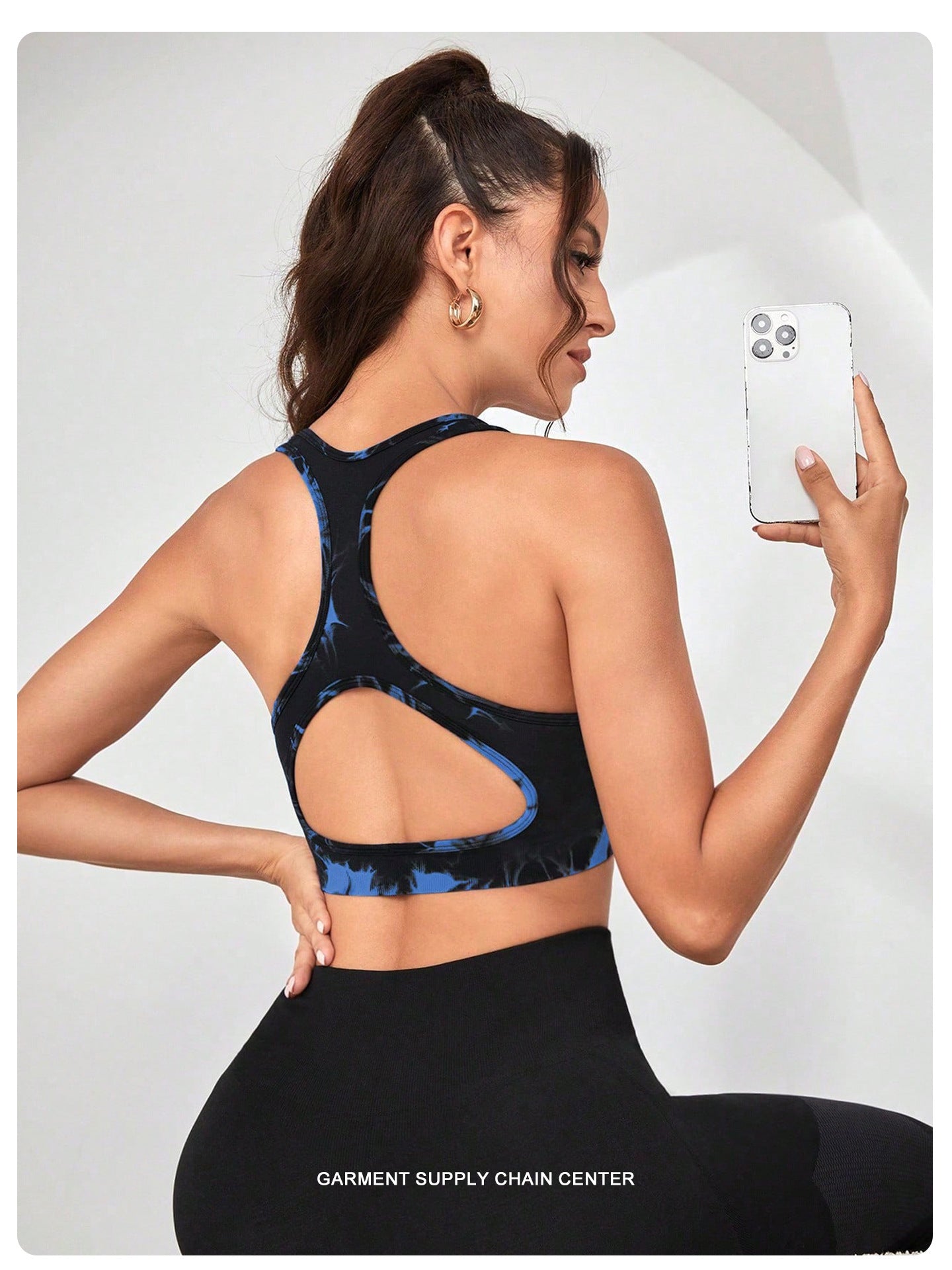 Women's Black Tie Dye Zip-Up Sports Bra | Shockproof, Push-Up Size M 4