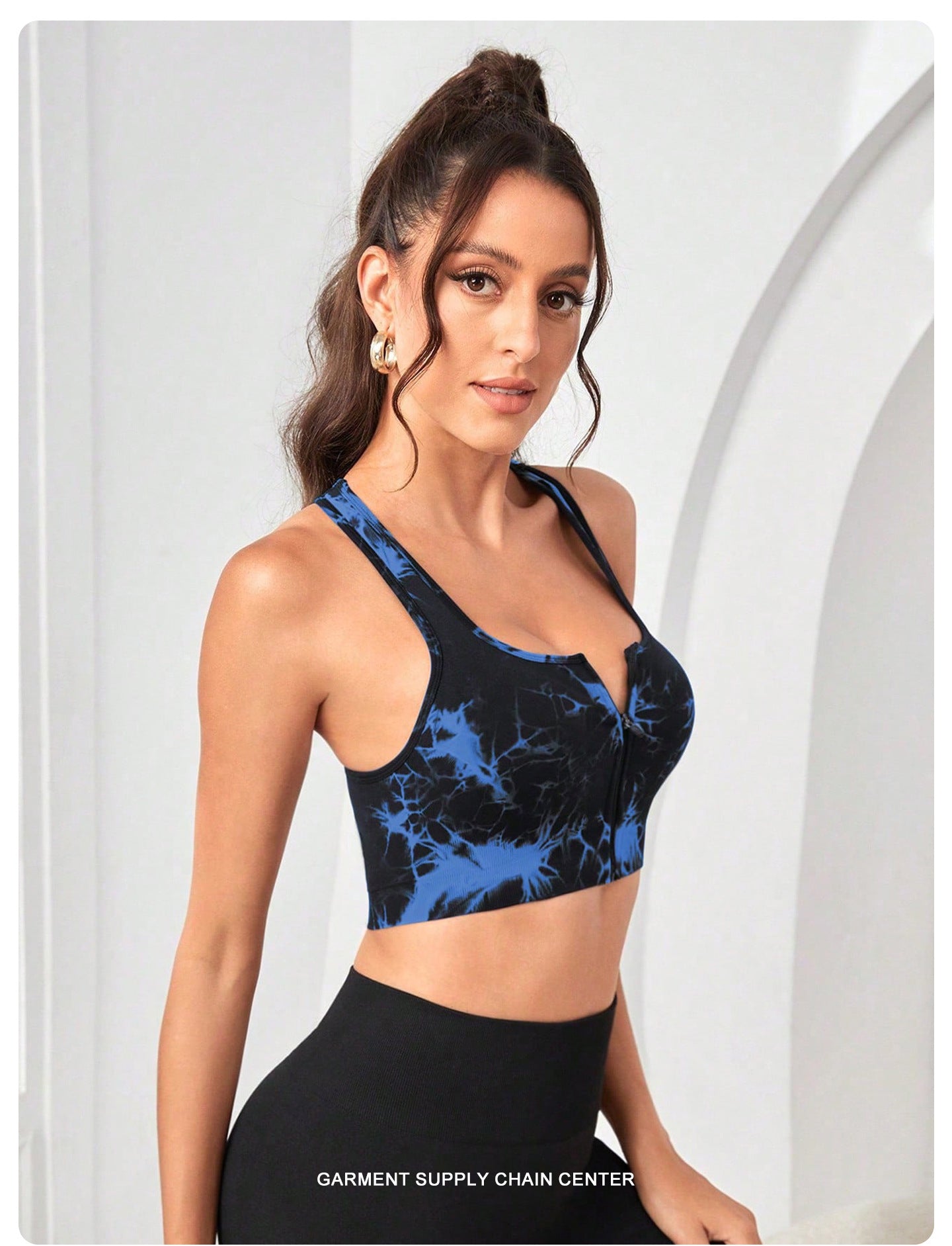 Women's Black Tie Dye Zip-Up Sports Bra | Shockproof, Push-Up Size M 5