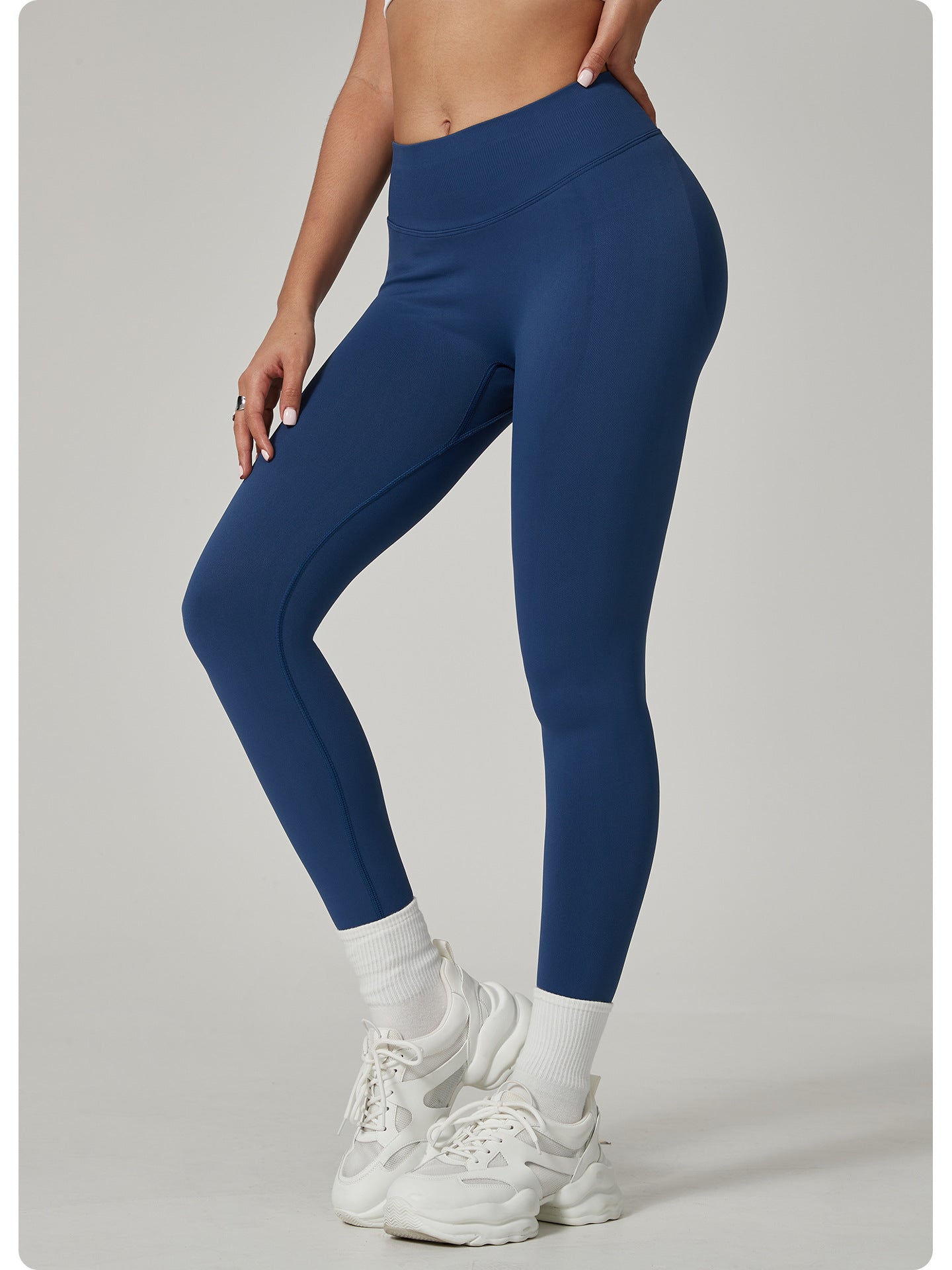 Dark Blue High-Waisted Butt Lift Yoga Pants for Women - Peach Hip Design, Full-Length Leggings, Workout and Fitness Activewear size L 3
