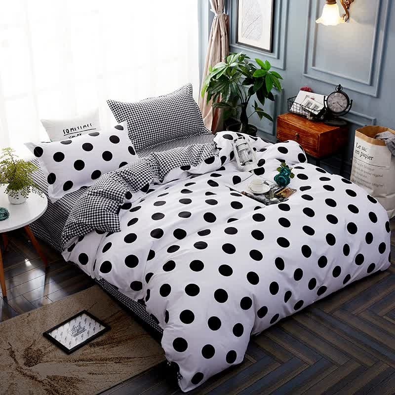 Black Polka Dot Premium Three-Piece Bedding Set - Comfortable Polyester with Adjustable Corner Straps (Quilt Cover 200*230CM + Pillowcase 51*76CM*2) 3