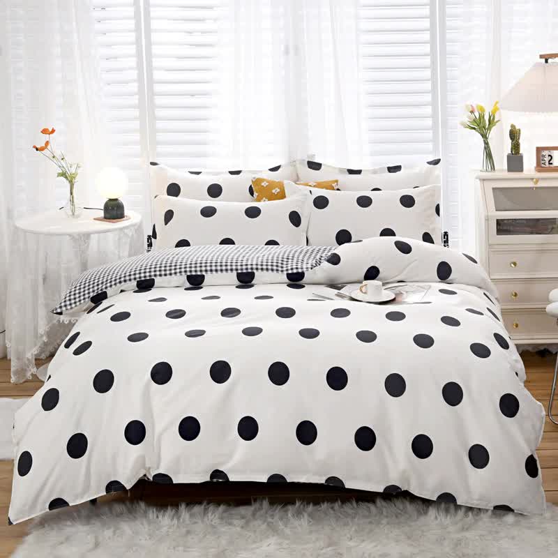 Black Polka Dot Premium Three-Piece Bedding Set - Comfortable Polyester with Adjustable Corner Straps (Quilt Cover 200*230CM + Pillowcase 51*76CM*2) 5