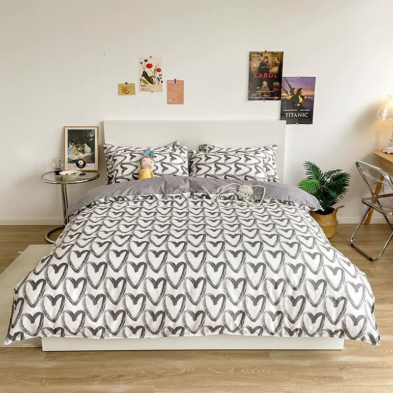Love patternt Three-Piece Bedding Set - Comfortable Polyester with Adjustable Corner Straps (Quilt Cover 265*230CM + Pillowcase 51*76CM*2) 3