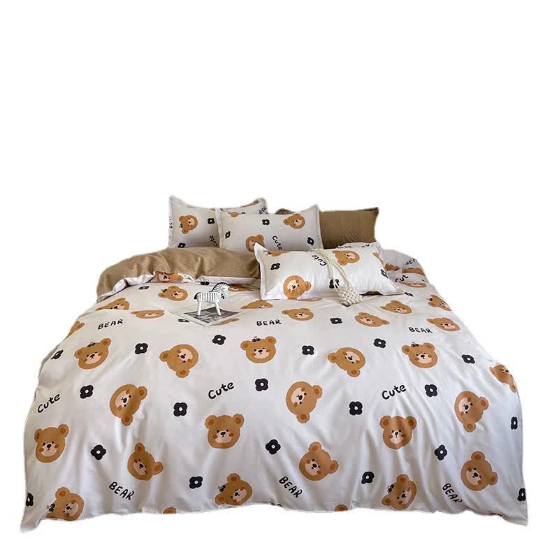 Cartoon Bear 4-Piece Bedding Set with Comforter and Pillowcases for Kids - Soft and Cute Bed Linen (Comforter 150x200cm, Bed Sheet 200x230cm, Pillowcases 48x47cm) 4