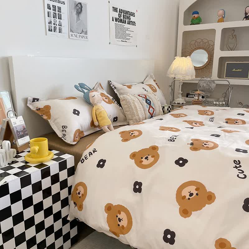 Cartoon Bear 4-Piece Bedding Set with Comforter and Pillowcases for Kids - Soft and Cute Bed Linen (Comforter 200x200cm, Bed Sheet 230x230cm, Pillowcases 48x47cm) 3