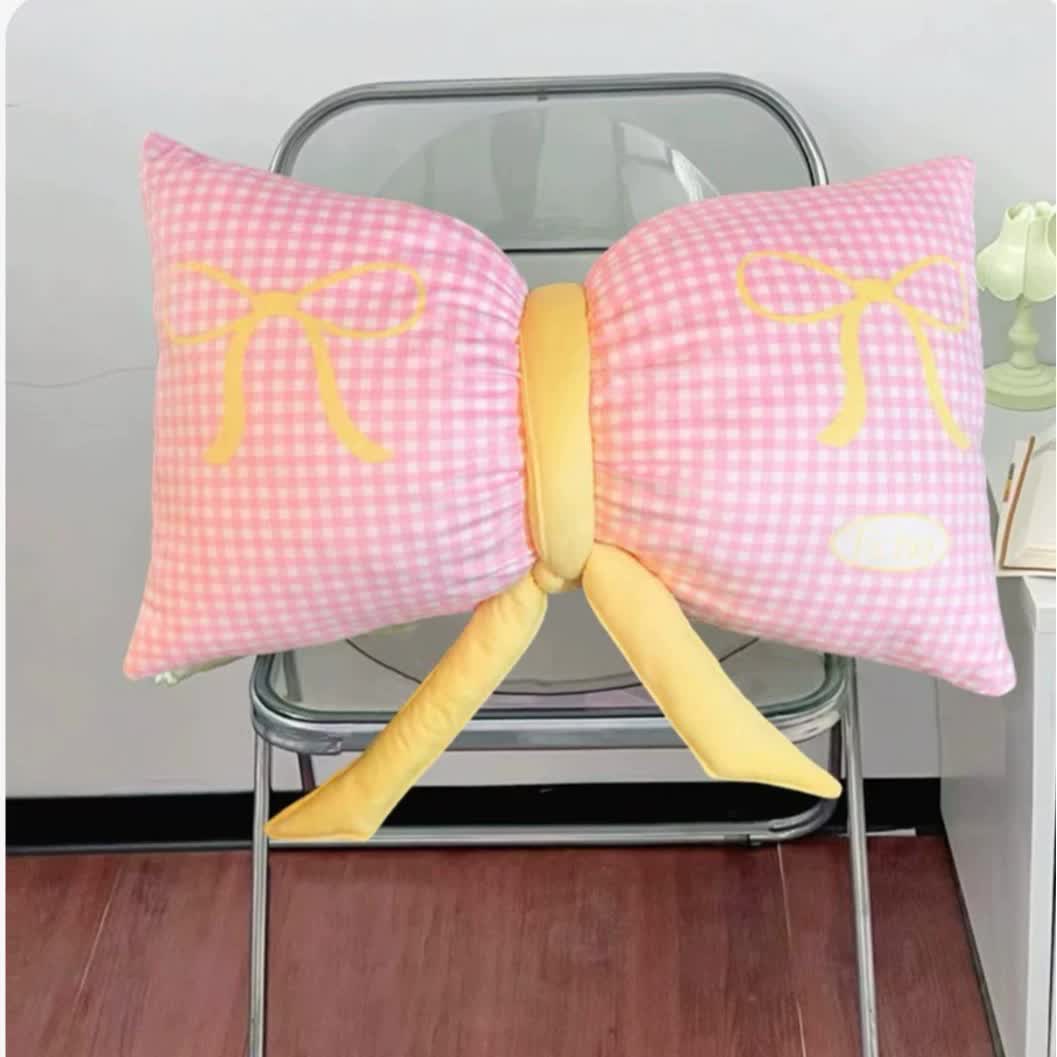 Pink Cute Butterfly Knot Pillow | Soft Bed & Seat Cushion, Decorative Throw Pillow for Home & Car 65x40cm