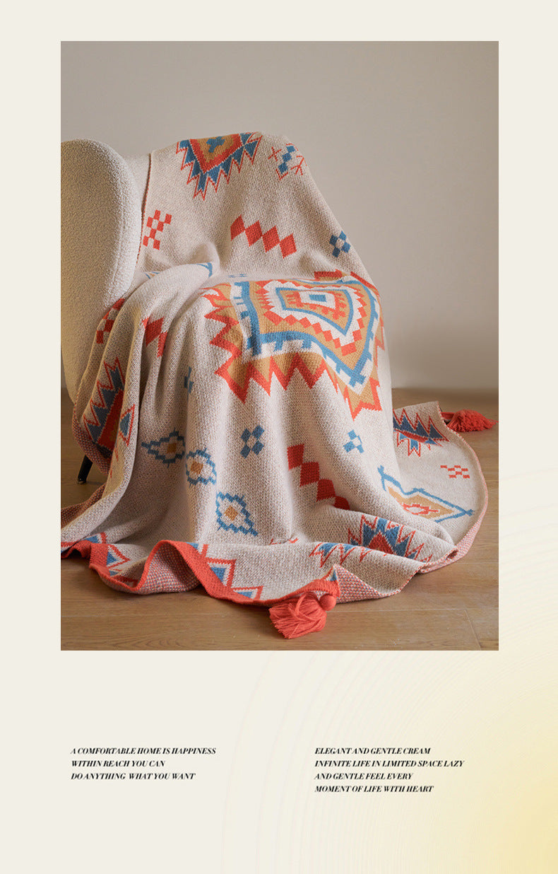 Orange Bohemian Geometric Tassel Throw Blanket - Soft Cotton Blend for Bedroom, Living Room, and Sofa 130x170cm 5