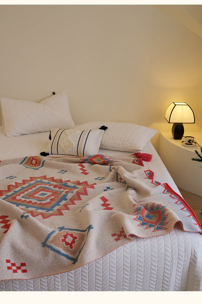 Orange Bohemian Geometric Tassel Throw Blanket - Soft Cotton Blend for Bedroom, Living Room, and Sofa 130x170cm 6