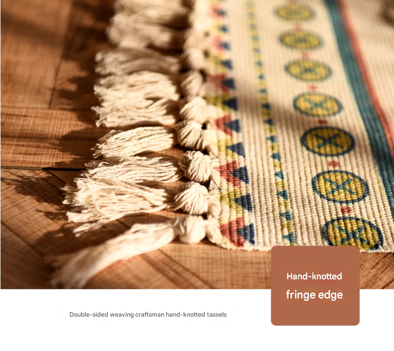 Handwoven Cotton Tassel Floor Rug for Bedroom or Living Room|Soft, Modern Geometric Design,60x90cm 3