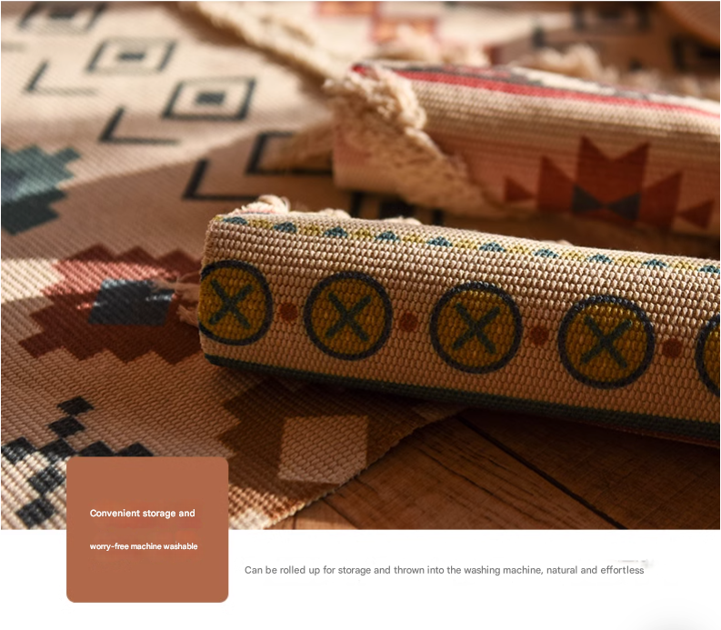 Handwoven Cotton Tassel Floor Rug for Bedroom or Living Room|Soft, Modern Geometric Design,60x90cm 5