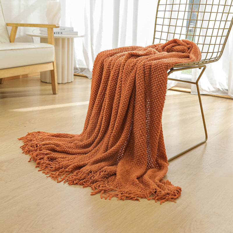 Orange Premium Woven Knitted Throw Blanket with Tassels | Soft, Cozy Sofa & Bed Blanket, Perfect for Office or Afternoon Naps 127x172cm 8