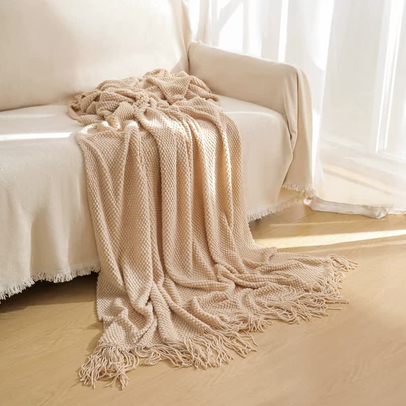 Orange Premium Woven Knitted Throw Blanket with Tassels | Soft, Cozy Sofa & Bed Blanket, Perfect for Office or Afternoon Naps 130x220cm 8