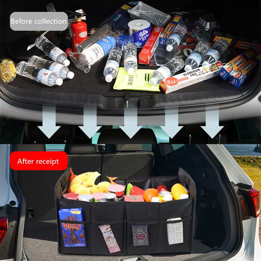 Foldable Fabric Car Trunk Organizer - Collapsible Storage Box for Vehicle Organization 60x37x31cm 3
