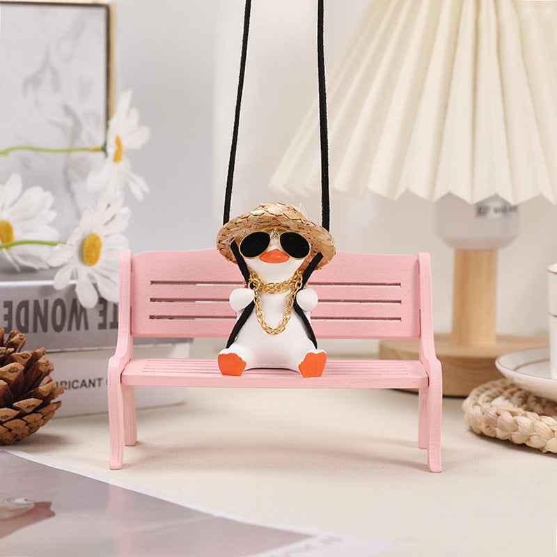 White+Orange 2 pcs Rocking Duck Car Ornament - Cute duck figurine with hat and small school bag, car interior decoration 4