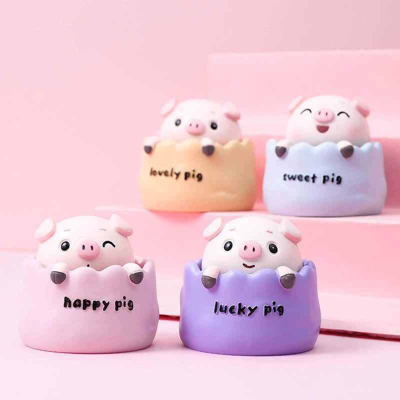 2 pcs Pink Cute Pig Head Bobble Head Car Ornament | Resin Pig Doll for Car Dashboard Decoration 6.5x7cm 3
