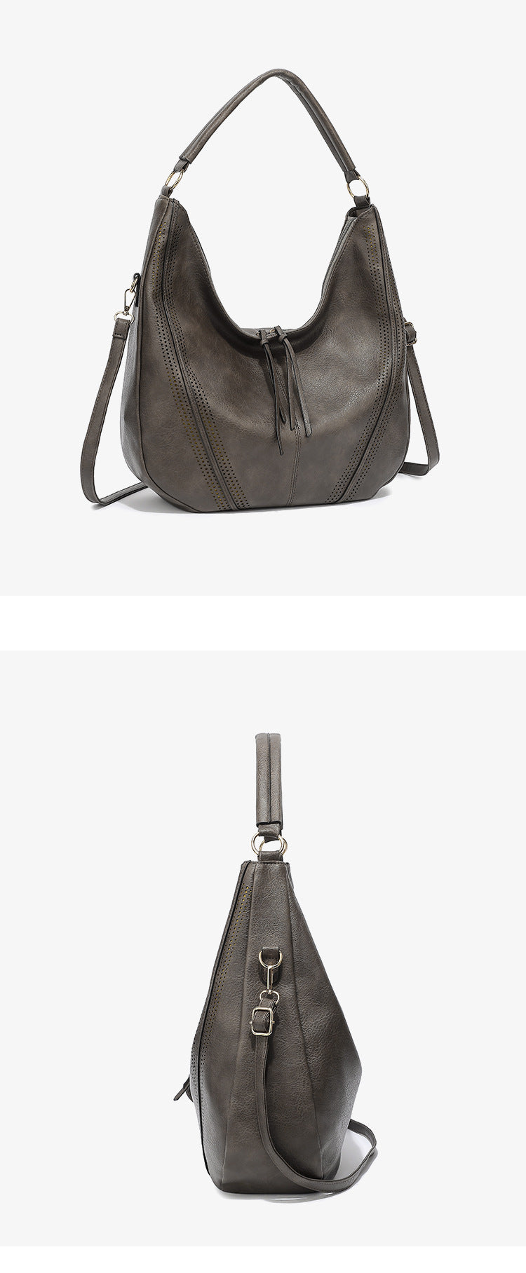 Light Gray Faux Leather Hobo Bag - Large Shoulder Tote w/Coin Purse 3