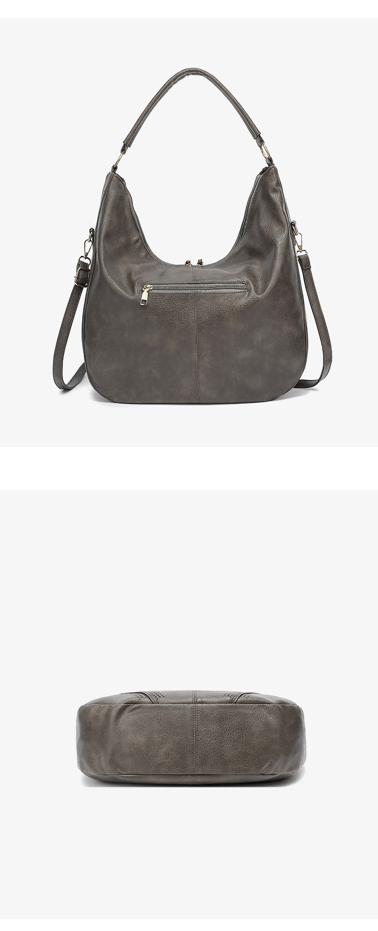 Light Gray Faux Leather Hobo Bag - Large Shoulder Tote w/Coin Purse 4