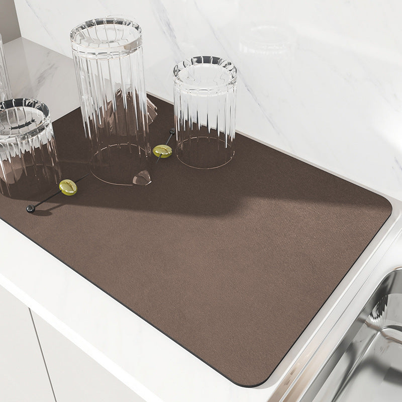 Brown Kitchen Drying Mat - Super Absorbent Dish & Cup Drainer Pad 50x60cm