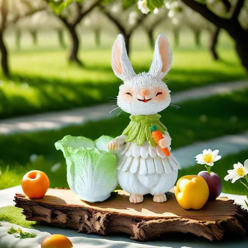 Green Bunny with Bucket Whimsical Bunny Garden Decor - Easter Flower Pot Statue 3