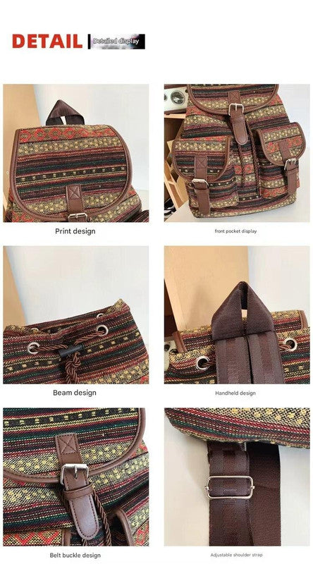 Yellow Stripes Boho Pattern Backpack - Stylish Casual Backpack for Everyday 4