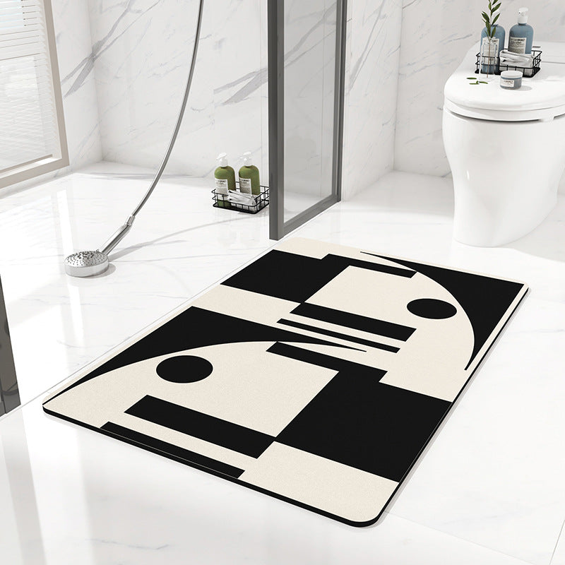 Black and white geometric pattern Quick-Dry Absorbent Non-Slip Bath Rug for Bathroom, Kitchen & Entryway 45x70cm
