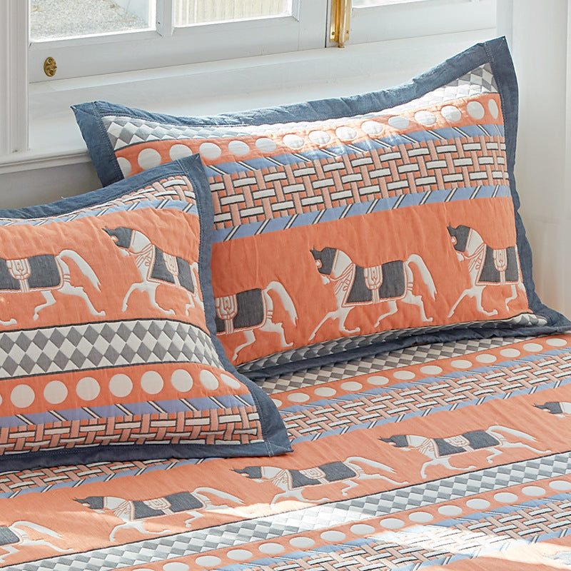 Orange Horse Soft Cotton Gauze Pillowcase Set - Breathable, Non-slip, Extra Large (Pillow Core Not Included)56x80cm