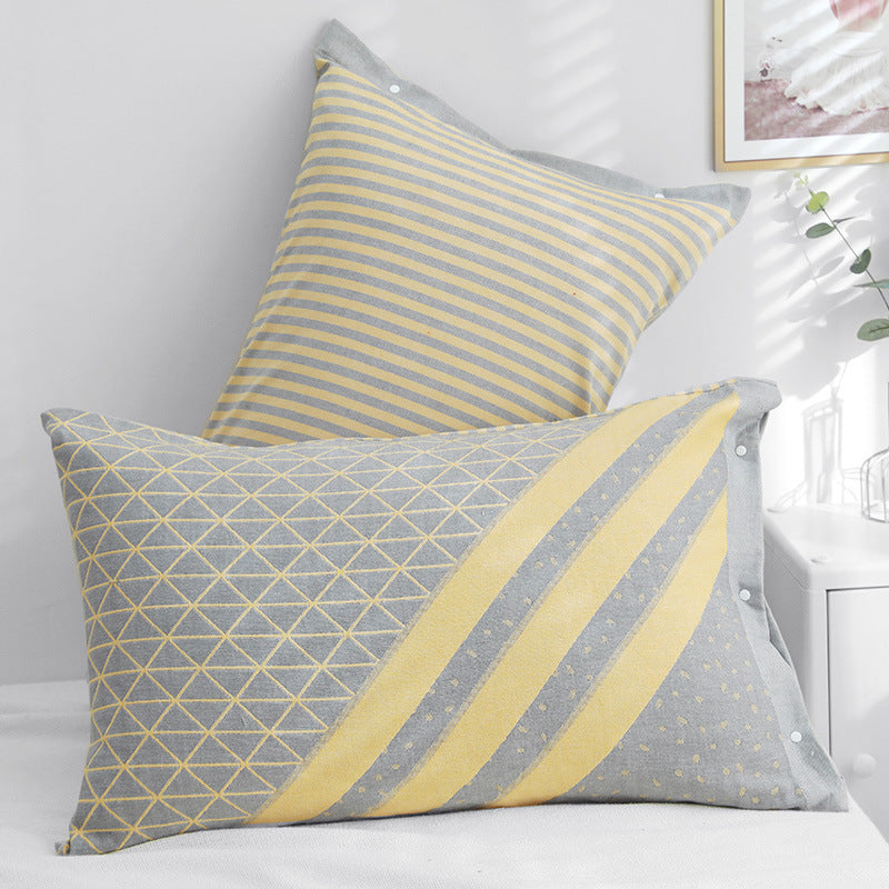 Gray Twill Snap-On Cotton Gauze Pillowcase Set - Full Coverage, Non-Slip, Easy Closure (One pair without pillow core)