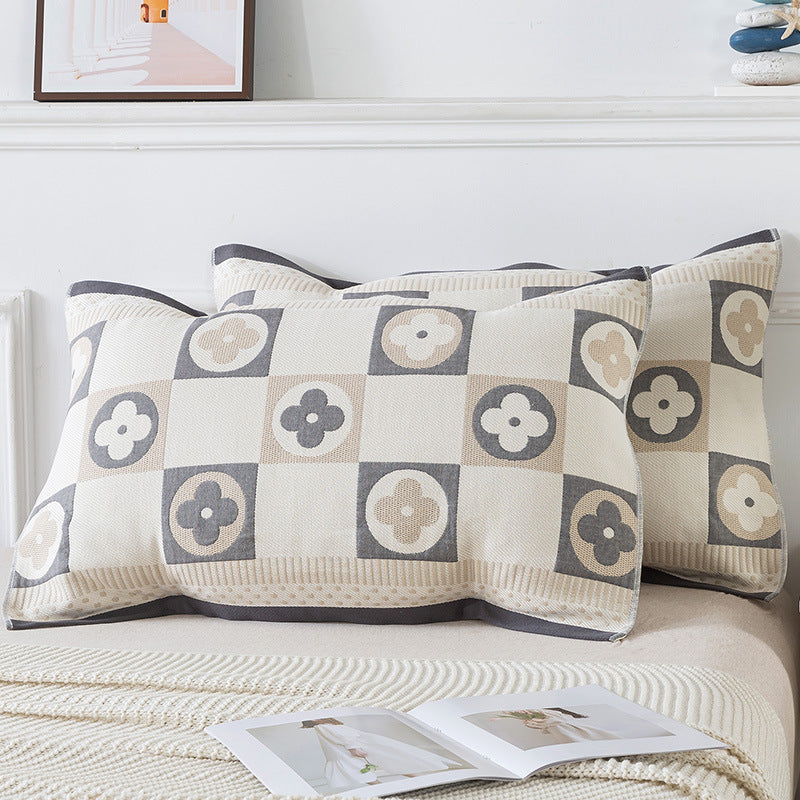Pair of Gray Clover Tied Cotton Gauze Pillow Cover - Secure Fit, Premium Comfort (Insert Not Included)