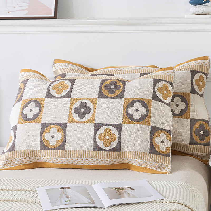 Pair of Brown four-leaf clover Tied Cotton Gauze Pillow Cover - Secure Fit, Premium Comfort (Insert Not Included)