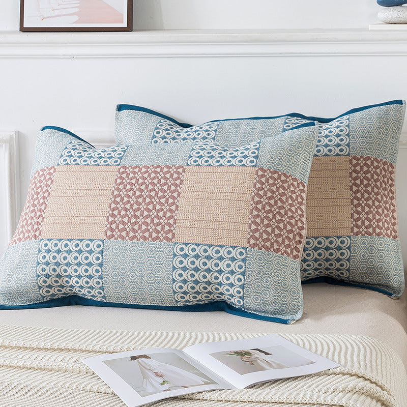 Pair of Blue Tied Cotton Gauze Pillow Cover - Secure Fit, Premium Comfort (Insert Not Included)