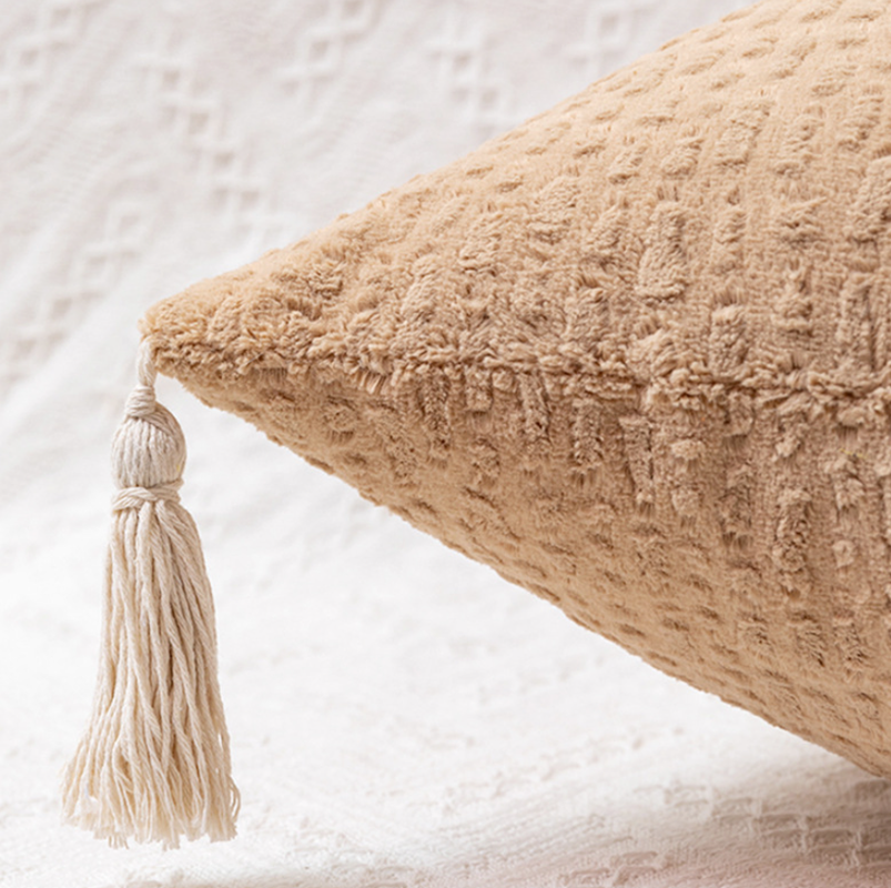 Brown Set of 2 Textured Velvet Throw Pillow Covers with Tassels - Decorative Square Cushions 45*45cm 4