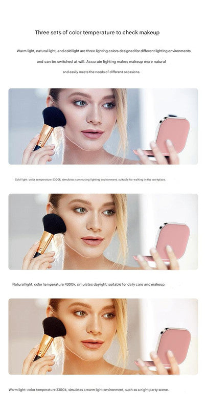White LED Makeup Mirror with Light - Portable Folding USB Rechargeable Compact Mirror with 3 Color Lighting 4