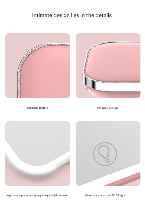 Pink LED Makeup Mirror with Light - Portable Folding USB Rechargeable Compact Mirror with 3 Color Lighting 3