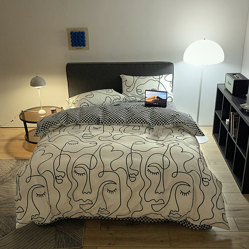 White graffiti Duvet Cover - 3 Piece Bedding Set (with Corner Ties)Quilt cover 230cm x 230cm, pillowcase 51 x 92cm 3