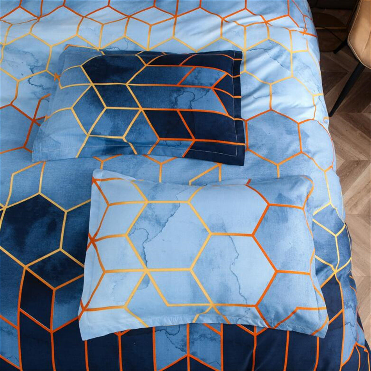 Geometric Print Duvet Cover - 3 Piece Blue Ombre Bedding Set Quilt cover 230X265cm-Pillowcase 51X92cm 3