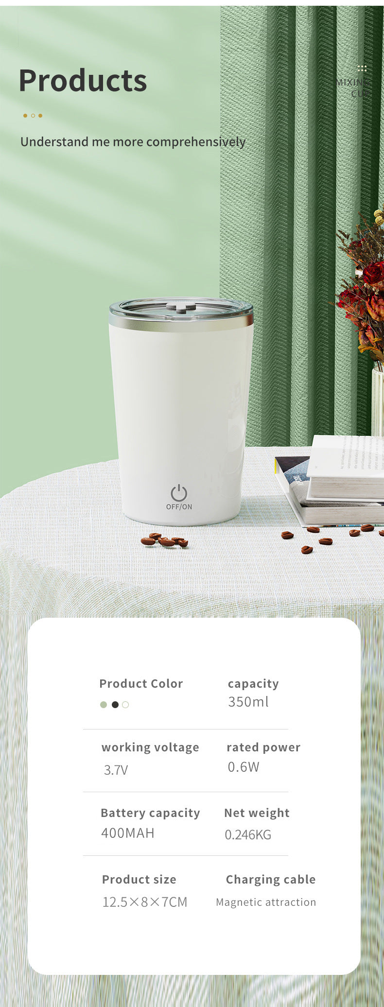 Green Portable Automatic Mixing Coffee Cup - Stainless Steel Magnetic Stirrer(handle stlye) 6