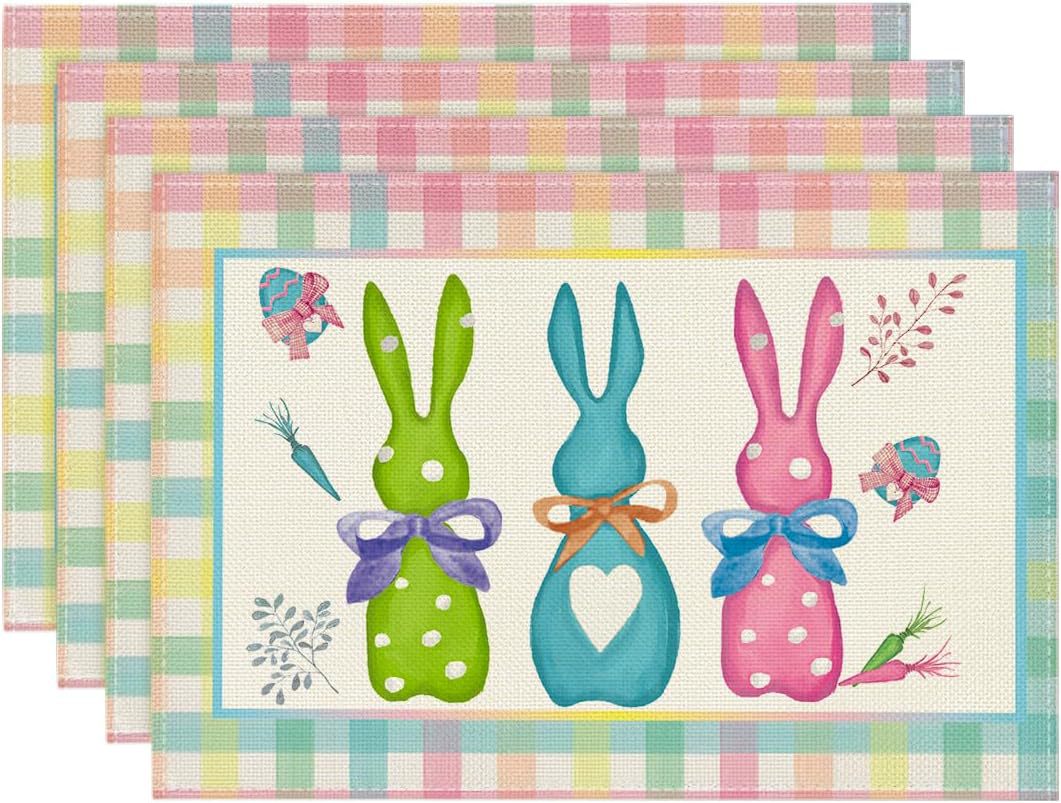 Easter Cotton-Linen Placemats - Set of 4 Anti-Stain Table Mats(Style 17)