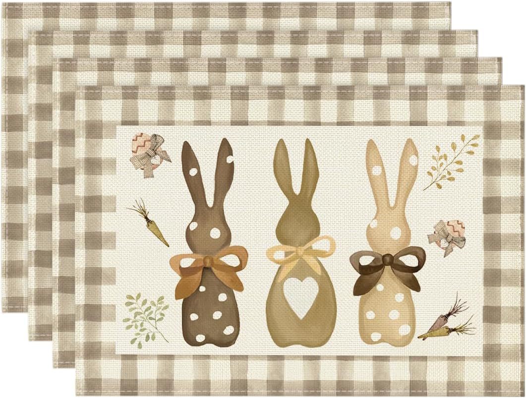 Easter Cotton-Linen Placemats - Set of 4 Anti-Stain Table Mats(Style 20)