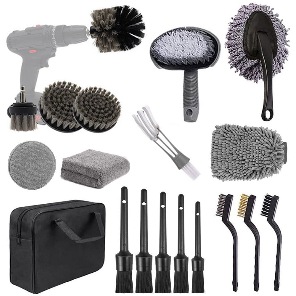Car Cleaning Supplies - Complete Auto Detail Brush Set for Interior, Exterior, Wheels & Tires - Power Scrubber Drill Brush Kit Included