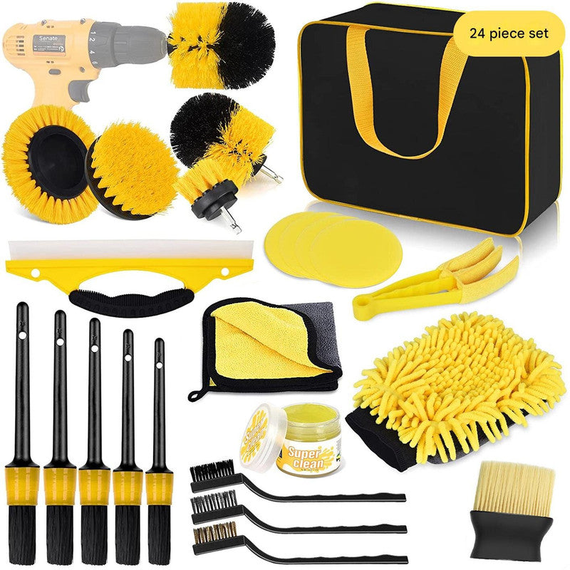 Car Cleaning Supplies - Complete Auto Detail Brush Set for Interior, Exterior, Wheels & Tires - Power Scrubber Drill Brush Kit Included