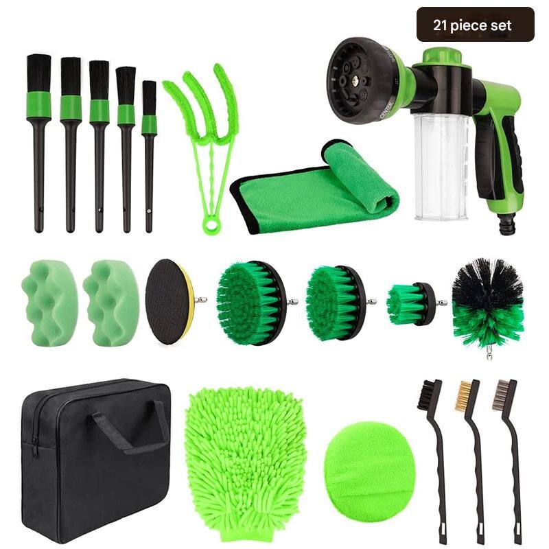 Car Cleaning Supplies - Complete Auto Detail Brush Set for Interior, Exterior, Wheels & Tires - Power Scrubber Drill Brush Kit Included