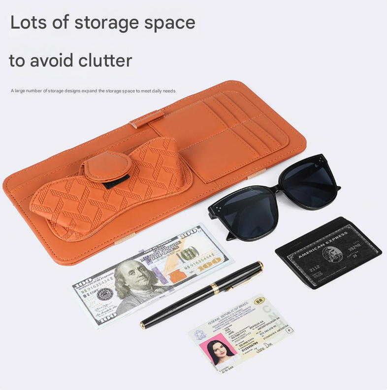 Wine red Car Organizer - Sun Visor Clip with Sunglasses Holder, Card Holder, Cash Pocket 4