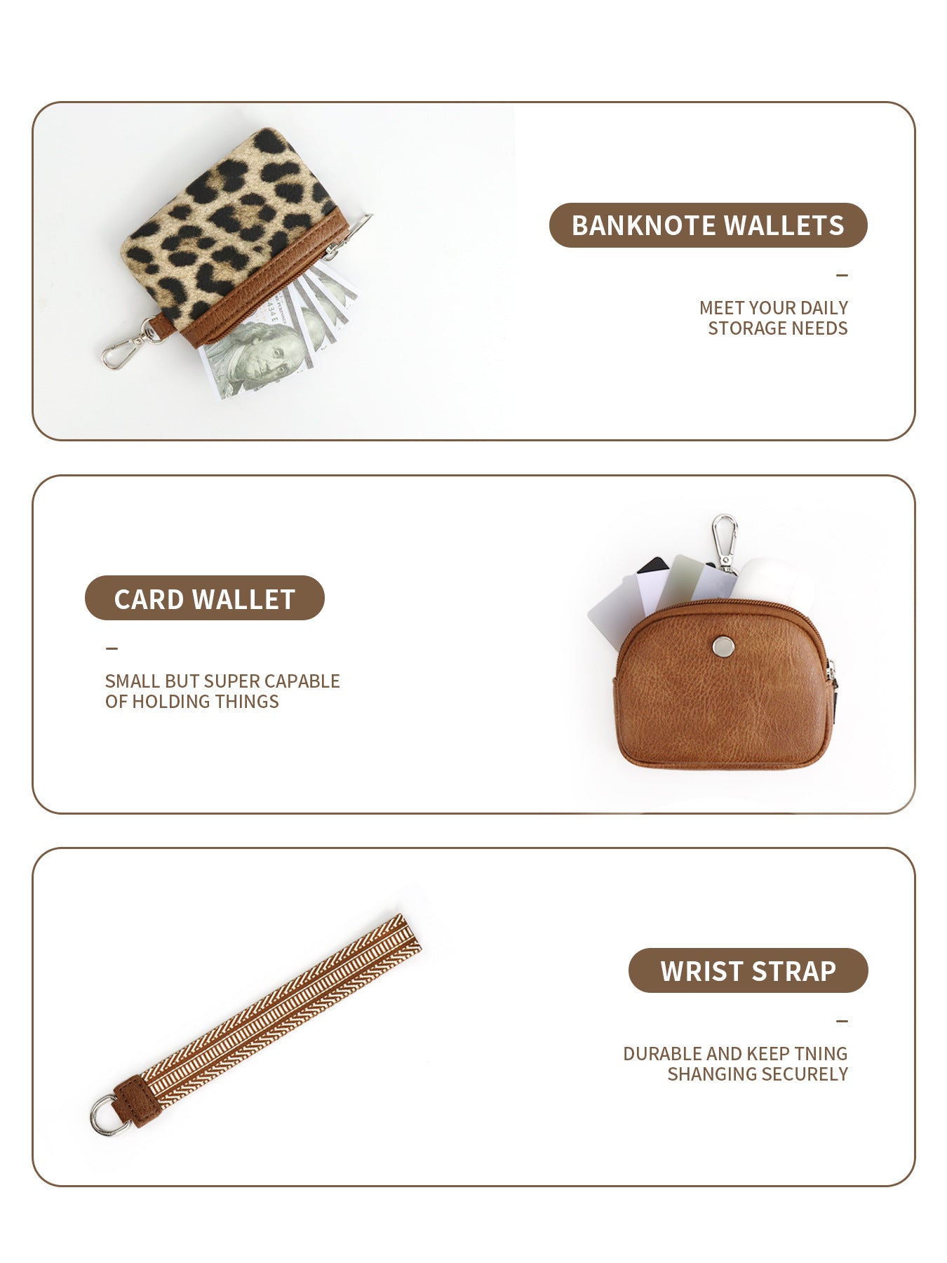 Cow brown Stylish Mini Wristlet Wallet - Nylon, Multi-Compartment Design