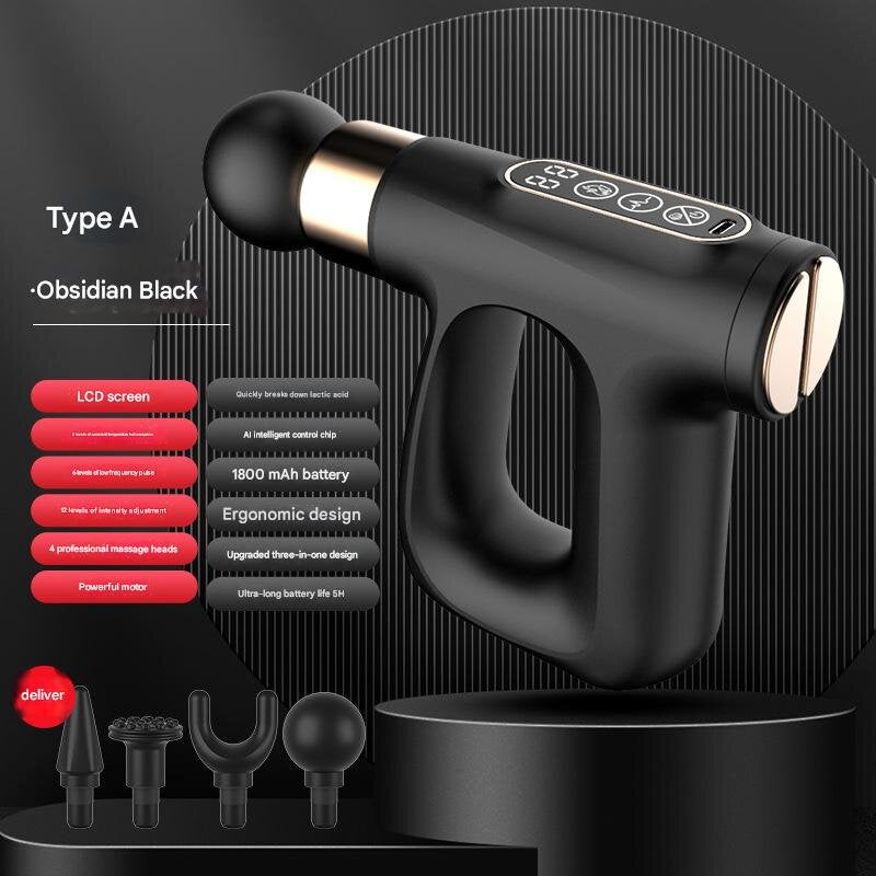 Black Mini Fascia Gun Muscle Massager with Pulse Heat - Deep Tissue Relaxation
